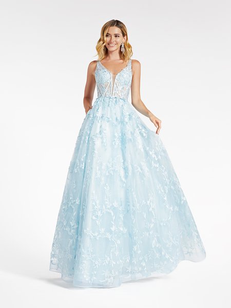 Val Stefani 3970RD light blue unlined sweetheart with illusion inset bodice in embroidery floral lace fabric and tulle A-line Val Stefani 3970RD light blue unlined sweetheart with illusion inset bodice in embroidery floral lace fabric and tulle A-line
