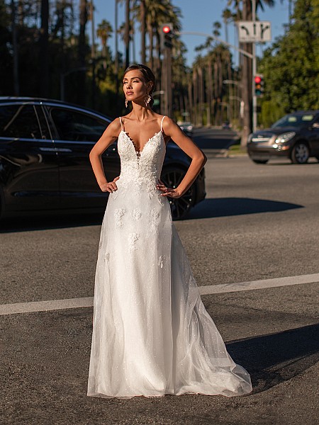 Sparkle Tulle A-line Wedding Dress with Spaghetti Straps and Deep Sweetheart Neckline Simply Val Stefani Ashlyn S2162 Sparkle Tulle A-line Wedding Dress with Spaghetti Straps and Deep Sweetheart Neckline Simply Val Stefani Ashlyn S2162