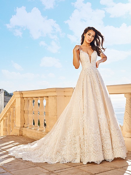 Val Stefani D8170 Belle luxurious lace ball gown with sheer illusion V-neck inset Val Stefani D8170 Belle luxurious lace ball gown with sheer illusion V-neck inset