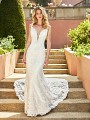 ValStefani CADENZA All over geometric lace wedding dress with deep v illusion inset & re-embroidered lace straps ValStefani CADENZA All over geometric lace wedding dress with deep v illusion inset & re-embroidered lace straps