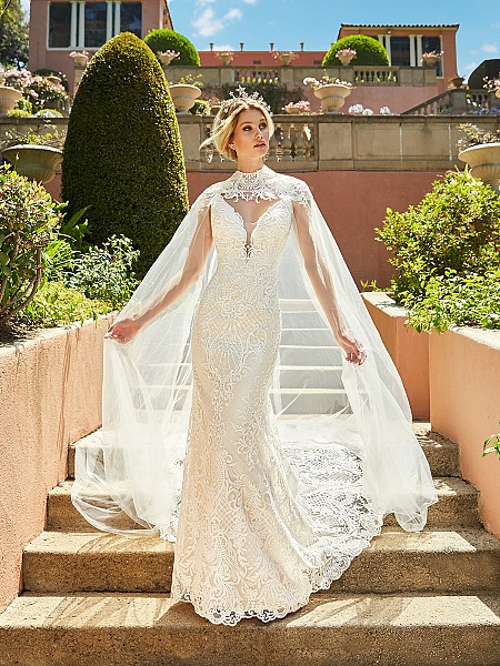 ValStefani CADENZA Deep v neck all over lace wedding dress with illusion lace panels & optional detachable bridal cape ValStefani CADENZA Deep v neck all over lace wedding dress with illusion lace panels & optional detachable bridal cape
