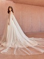 Val Stefani THALIA showstopping deep V-back A-line bridal gown with tulle detachable cape and semi-cathedral train Val Stefani THALIA showstopping deep V-back A-line bridal gown with tulle detachable cape and semi-cathedral train