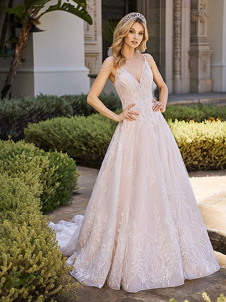 Val Stefani CARINA shimmer net A-line bridal dress with deep v-neck and crystal beading Val Stefani CARINA shimmer net A-line bridal dress with deep v-neck and crystal beading