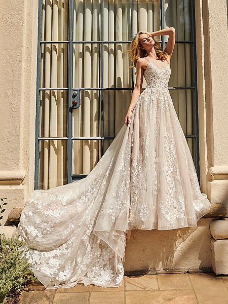 ValStefani PHOENIX stardust tulle lace wedding dress with scoop neckline and beaded straps 