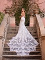 Low Beaded Back Lace Mermaid Wedding Dress with Beautiful Illusion Scalloped Cathedral Train Val Stefani Gala D8244