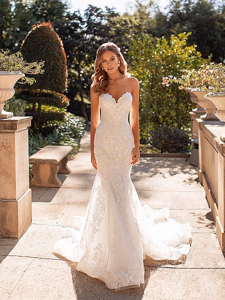 Lavish Strapless Sweetheart Neckline Mermaid Wedding Dress with Beaded Lace Appliques Val Stefani Lux D8245 Lavish Strapless Sweetheart Neckline Mermaid Wedding Dress with Beaded Lace Appliques Val Stefani Lux D8245