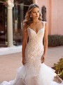 Lace Cap Sleeve Form Fitted Bodice with Sweetheart Neckline and Lace and Beaded Details Val Stefani Nura D8246 Lace Cap Sleeve Form Fitted Bodice with Sweetheart Neckline and Lace and Beaded Details Val Stefani Nura D8246