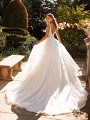 Fairytale Full A-line Wedding Dress with Deep Illusion V-back and Semi-Cathedral Train Val Stefani Oralee D8247