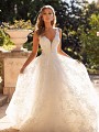 Glamourous Sparkly and Floral Lace Full A-line Bridal Dress with Beaded Plunging Neckline and Illusion Straps Val Stefani Oralee D8247