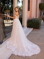 Sexy Tulle Swag Sleeve Bridal Gown with Leaf and Vine Lace and Detachable Detailed Cathedral Train Val Stefani Zia D8250