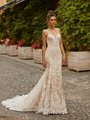 Val Stefani LONDON Glamorous Mermaid Wedding Gown with Re-Embroidered Floral Lace Appliques with Sequins in Net