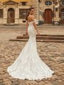 Val Stefani PARIS Glamorous Open Back Gown with Swag Sleeves and Sparkly Lace Applique Detailed Chapel Train with Hem Lace