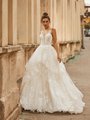 Val Stefani ROMA Angelic Starry Shimmer Net Full A-Line Gown with Cascading Skirt with Horsehair Trim and Dainty Hem Lace