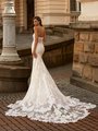 Val Stefani VALENCIA Strapless Mermaid Gown with Leaf-Shaped See-Through Cathedral Train with Lace Appliques and Hem Lace 