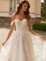 Val Stefani MADRID Magical Sweetheart Gown with Beaded Re-Embroidered Bouquet Lace Appliques with Sequins and Swag Sleeves
