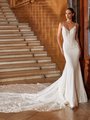 Val Stefani Bridal D8271 Ivory Crepe Mermaid Bridal Gown With Ornate Beaded Lace Bodice And Straps With Long Lace Train