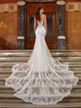 Val Stefani Bridal D8271 Sparkly Ornate Lace Deep Illusion V-Back Wedding Gown With Sheer Glitter Cathedral Train And Hem Lace