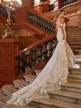 Val Stefani Bridal D8272 Sheer Open Back Sparkly Beaded Floral Lace Wedding Dress With Swag Sleeves and Scalloped Long Train