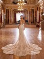 Val Stefani Bridal D8274 Illusion V-Back Bridal Gown With Sheer Petal-Shaped Train With Scattered Filigree Lace Appliques
