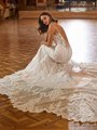 Val Stefani Bridal D8274 Ornate Beaded Trim Deep Illusion V-Back With Bridal Gown With Beaded Straps And Buttons Along Zipper