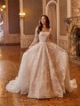 Val Stefani Bridal D8275 Scattered Shimmer Botanical Lace Square Neck Wedding Ball Gown With Long Floral Lace Illusion Sleeves
