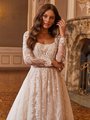 Val Stefani Bridal D8275 Shimmer Embroidered Beaded Floral Lace Square Neck Wedding Dress With Long Illusion Lace Sleeves