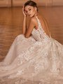 Val Stefani Bridal D8277 Deep Illusion V-Back With Lace Straps Wedding Dress With Beaded Appliques And Buttons Along Zipper