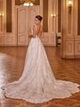 Val Stefani Bridal D8277 Sultry Deep Illusion Lace V-Back With Straps Wedding Dress With Scalloped Glitter Floral Lace Train