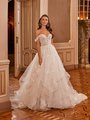 Val Stefani Bridal D8278 Shimmer Off-The-Shoulder Sweetheart with Illusion Inset Bridal Gown With Tiered Floral Lace Skirt