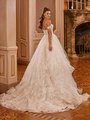 Val Stefani Bridal D8278 Sheer Off-The-Shoulder Open Back Wedding Gown With Long Cascading Sparkle Floral Lace Train