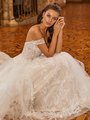 Val Stefani Bridal D8278 Sheer Bodice With Shimmery Floral And Feather Lace Bridal Gown With Boning And Swag Sleeves