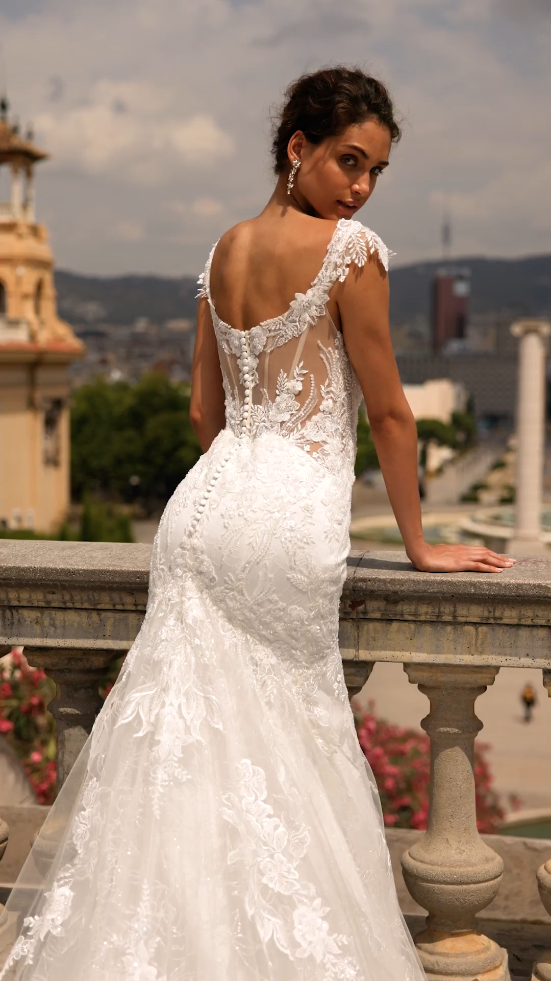 ValStefani ELSA Trendy Portrait Necklines with Cap Sleeves Sparkly Mermaid Gown with Cathedral Train