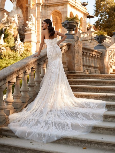 ValStefani LEONOR Eye Catching Open Illusion Back Embroidered Lace Appliques Sparkle Tulle Mermaid with Cathedral Train