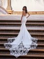 ValStefani CAROLINA Illusion Open Back Beaded Lace Appliques and Crepe Mermaid with Cathedral Cutout Lace Train
