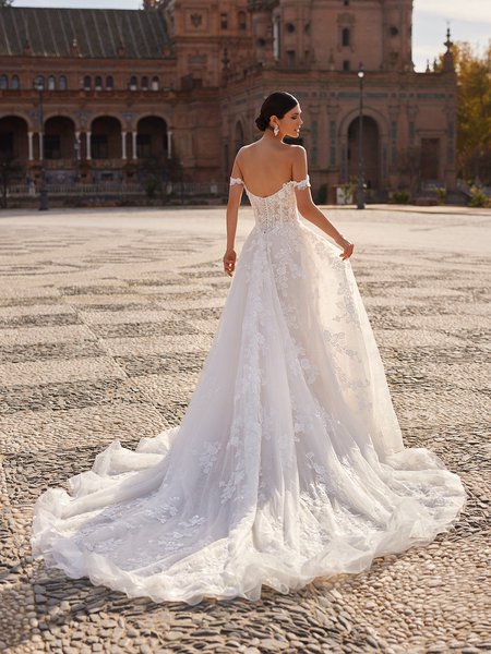 Beaded Trim Illusion Scoop Back Sparkly Fabrics Full A-Line with Cathedral Train ValStefani MIA Beaded Trim Illusion Scoop Back Sparkly Fabrics Full A-Line with Cathedral Train ValStefani MIA