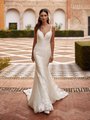 Style PAULINA Figure-Flattering Rosette Glittler Tulle and Beaded Lace Appliques Mermaid Gown with Chapel Train