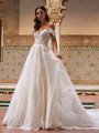ValStefani TATIANA Off-Shoulder Cap Sleeves Ivy Glitter Net and Beaded Lace Appliques Ball Gown