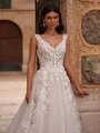 Classy portrait neckline wedding dress with on the shoulder straps and corset bodice