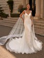 2-in-1 leaf lace and beaded wedding dress with detachable tulle cape 