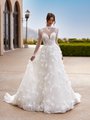 Unlined High Neck Illusion with Sweetheart 3D Flowers and Lace Appliques over Beaded Tulle Ball Gown ValStefani PERIDOT Unlined High Neck Illusion with Sweetheart 3D Flowers and Lace Appliques over Beaded Tulle Ball Gown ValStefani PERIDOT