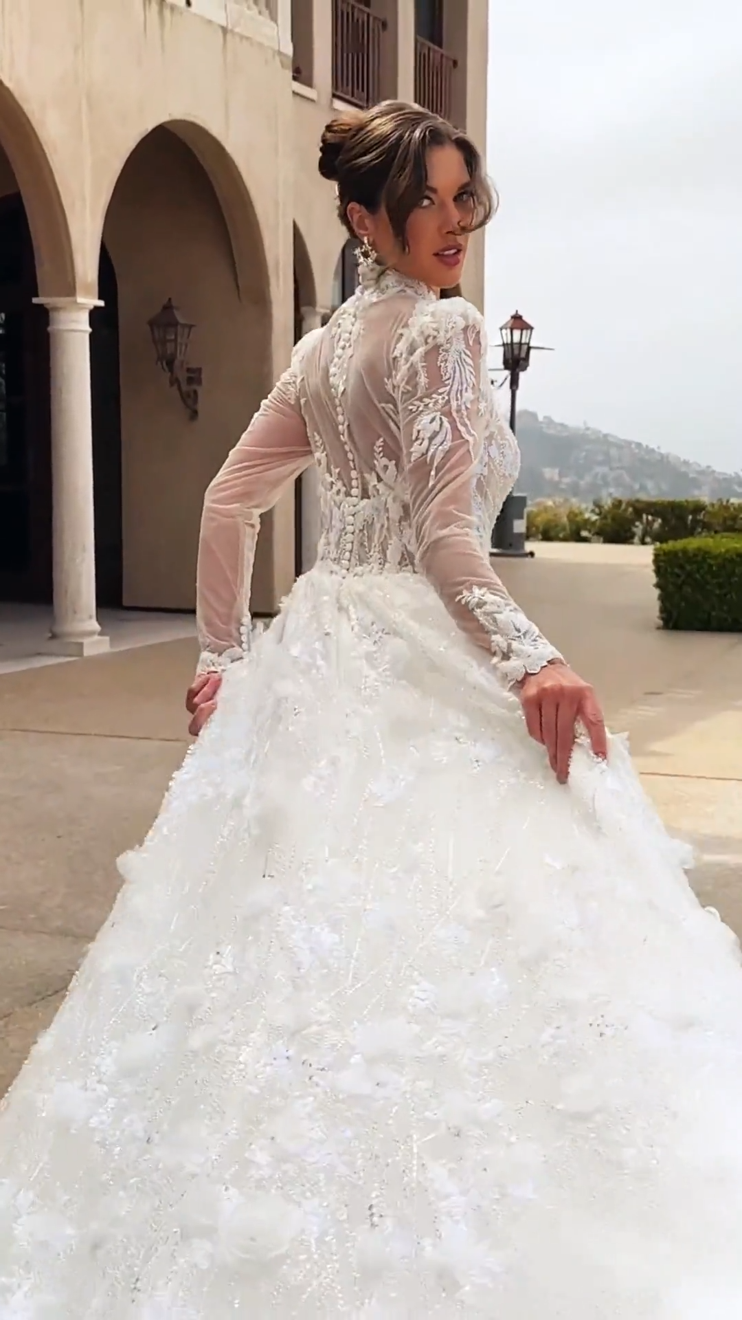 ValStefani PERIDOT Unlined High Neck and Illusion Long Sleeves Ball Gown in Beaded Tulle and Rose Net ValStefani PERIDOT Unlined High Neck and Illusion Long Sleeves Ball Gown in Beaded Tulle and Rose Net