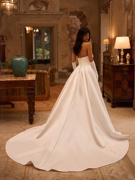 ValStefani JUNO Open back beaded appliques bodice satin ball gown with buttons down chapel train ValStefani JUNO Open back beaded appliques bodice satin ball gown with buttons down chapel train
