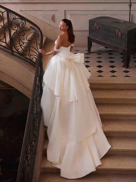 ValStefani EMPRESS Open back with detachable bow train satin ball gown with chapel train