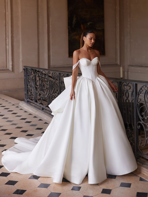 ValStefani EMPRESS Strapless sweetheart with detachable beaded swag sleeves ball gown