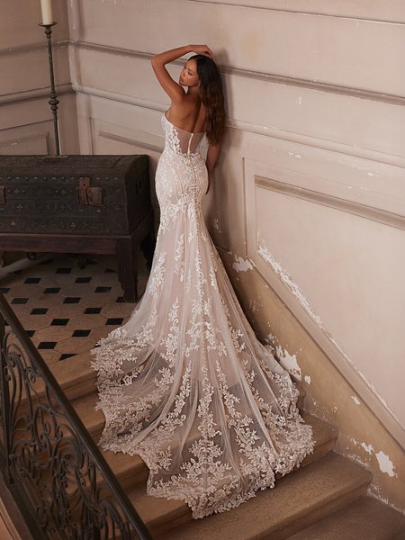 ValStefani DYNASTY Illusion V-back sparkle tulle and lace appliques mermaid with semi-cathedral train