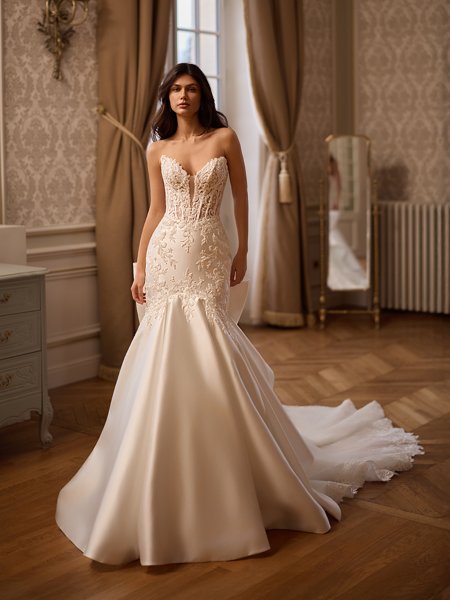 ValStefani CAMBRIDGE Unlined strapless pointed sweetheart with illusion inset Mikado and lace mermaid gown