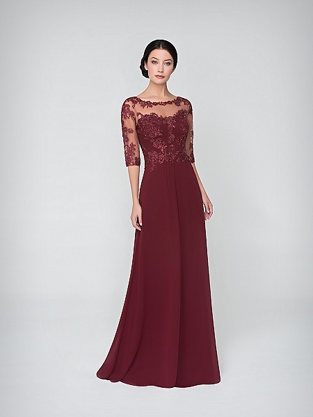 Val Stefani Celebrations MB7621 sophisticated chiffon A-line MOB gown with illusion bateau neck and elbow length sleeves Val Stefani Celebrations MB7621 sophisticated chiffon A-line MOB gown with illusion bateau neck and elbow length sleeves