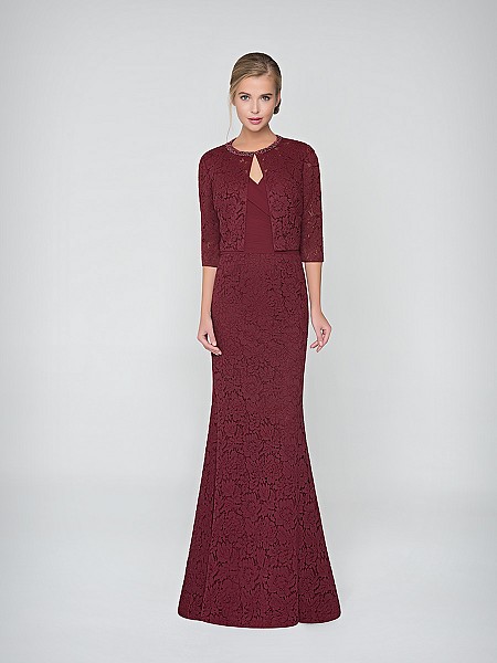 Val Stefani Celebrations MB7624 sophisticated all-lace trumpet Mother of the Wedding dress with matching lace jacket Val Stefani Celebrations MB7624 sophisticated all-lace trumpet Mother of the Wedding dress with matching lace jacket