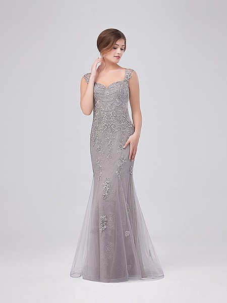 Val Stefani Celebrations MB7634 beaded tulle mermaid dress with luxurious lace appliques and cap sleeves Val Stefani Celebrations MB7634 beaded tulle mermaid dress with luxurious lace appliques and cap sleeves
