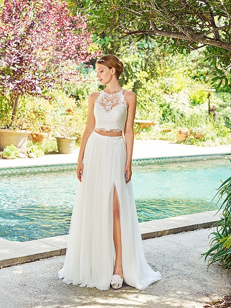 Simply Val Stefani S2055 sleeveless soft and romantic lace halter bridal crop top with scalloped hem Simply Val Stefani S2055 sleeveless soft and romantic lace halter bridal crop top with scalloped hem